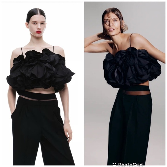 Magda Butrym Tops - MAGDA BUTRYM X H&M RUFFLE SATIN BUSTIER TOP In Black